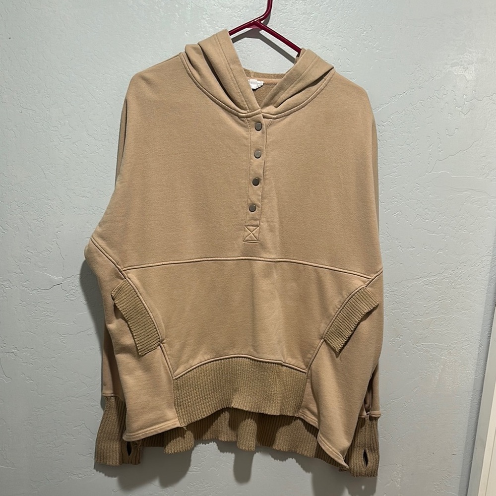Tan Oversized Boxy Polo Sweatshirt